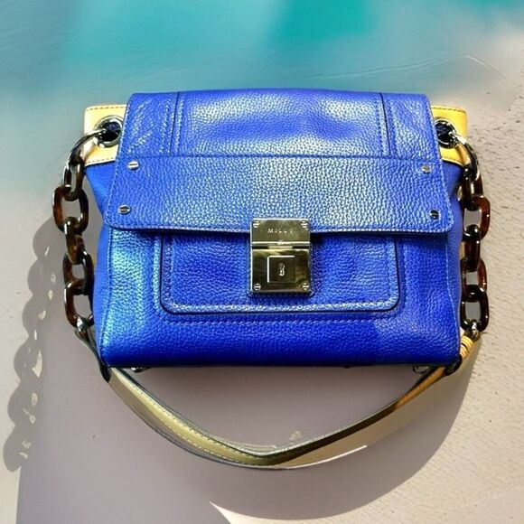 Milly Allie Cobalt Blue Pebbled Leather Bag Tortoiseshell Chain Strap Gold Lock - Picture 1 of 5